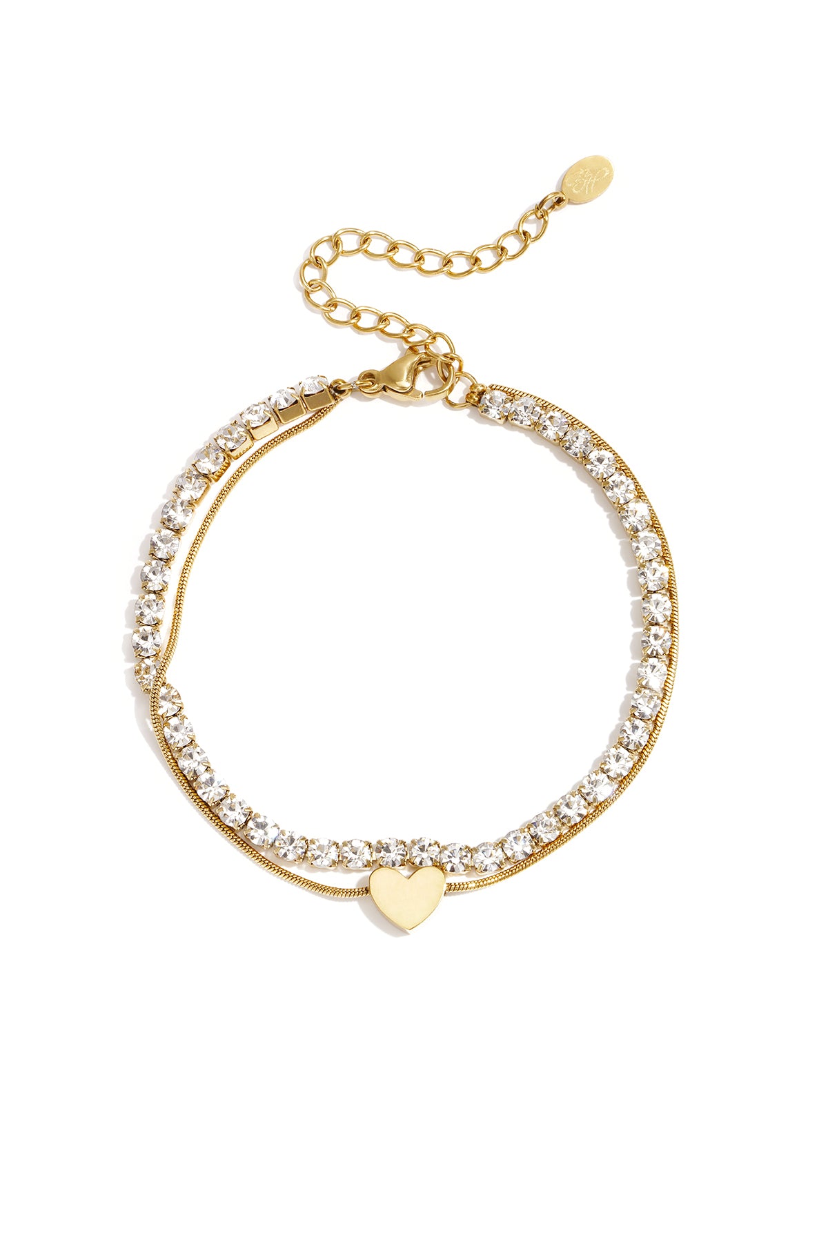 Doppelarmband mit minimalistischem Herz und Zirkoniasteinen