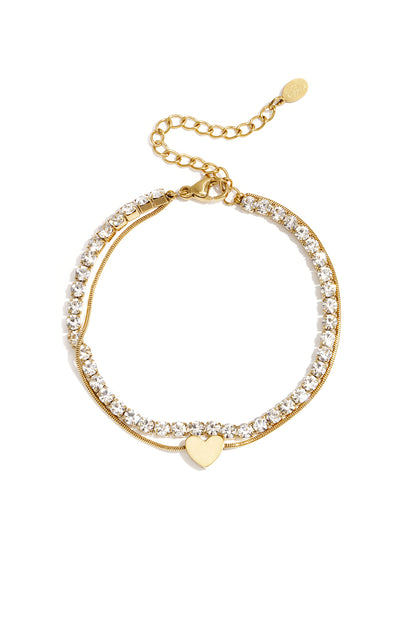 Doppelarmband mit minimalistischem Herz und Zirkoniasteinen