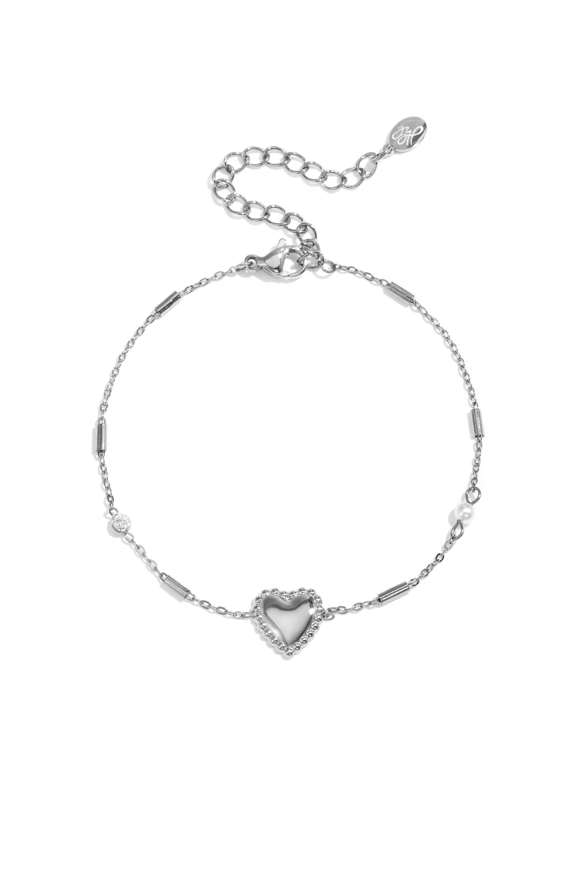 armband mit perle, stein und auffälligem herz