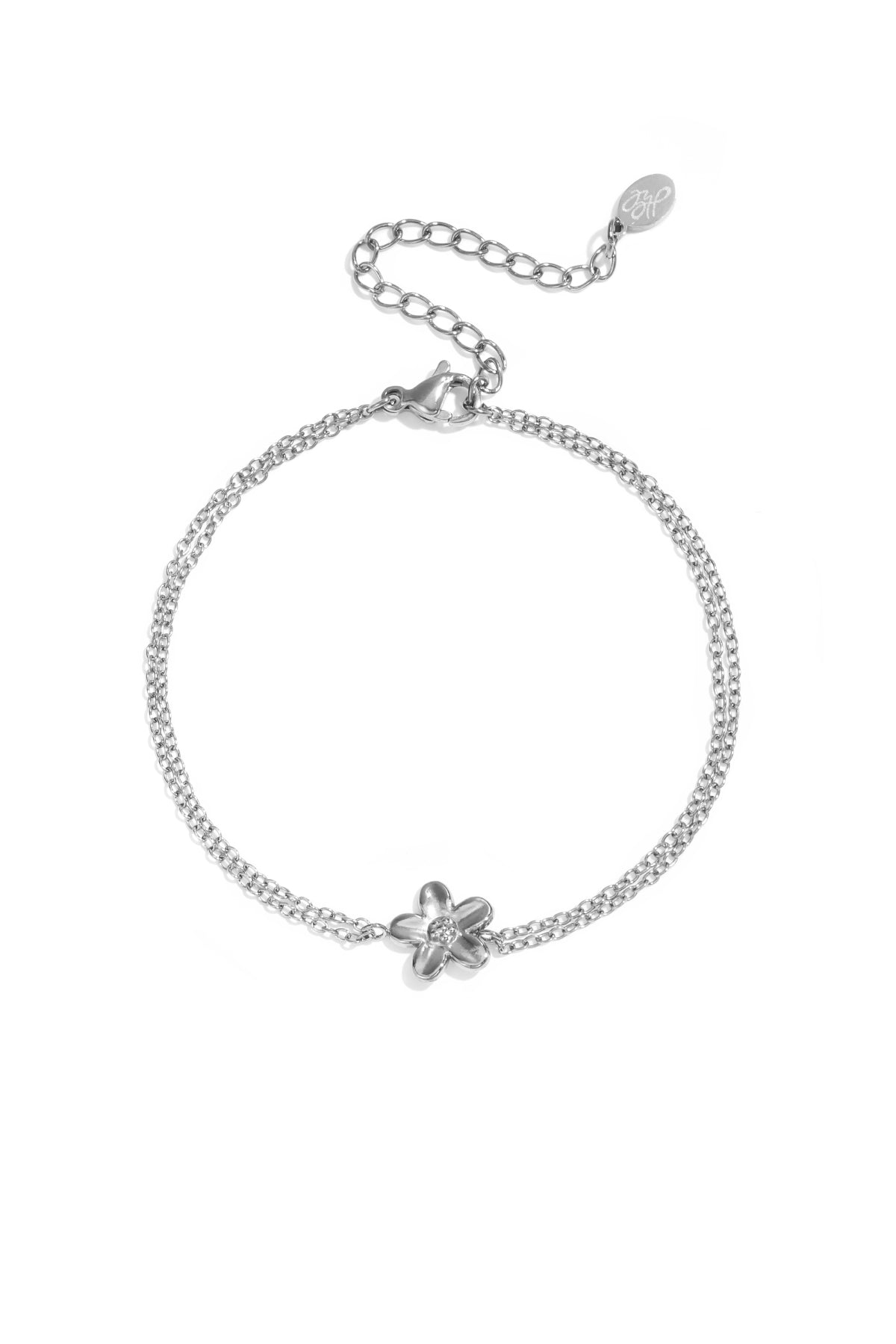armband mit doppelter kette und kleiner blume