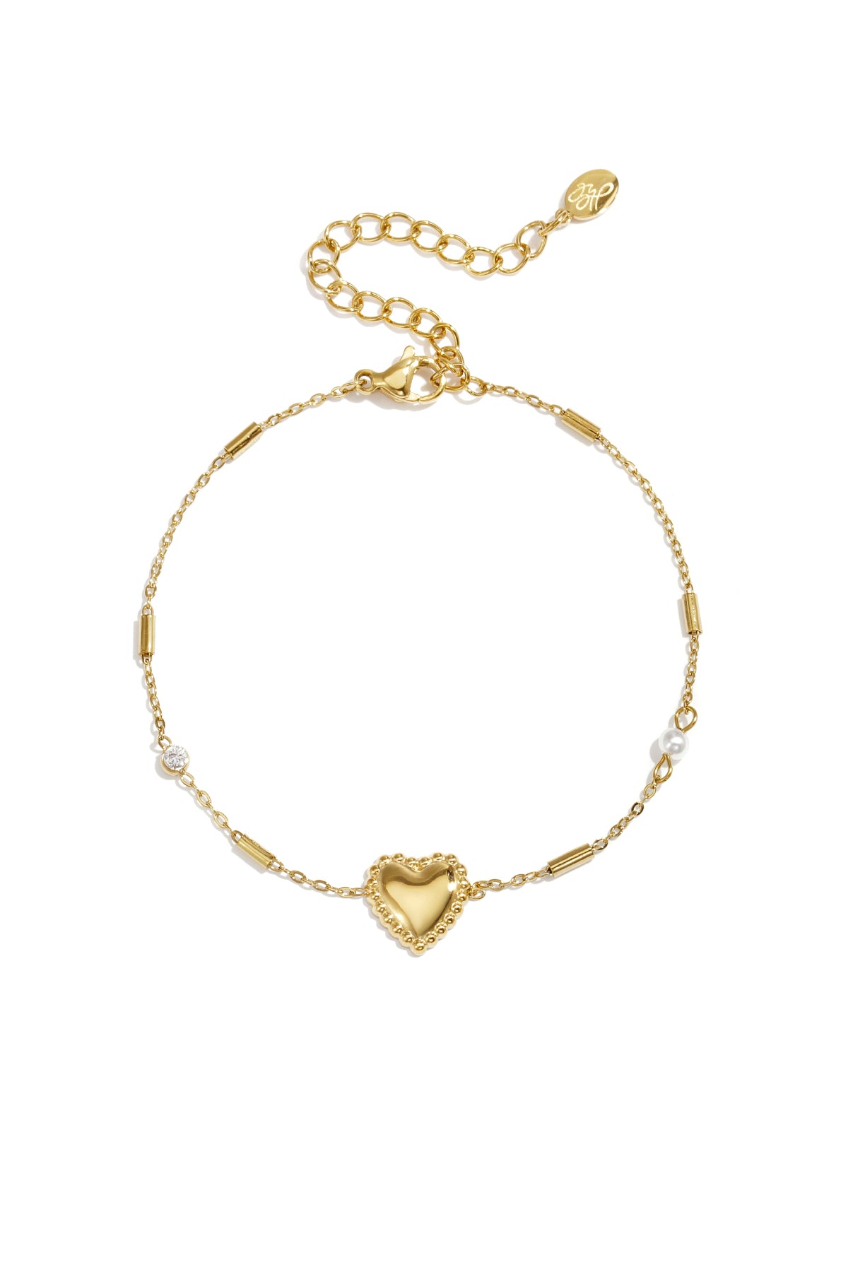 armband mit perle, stein und auffälligem herz