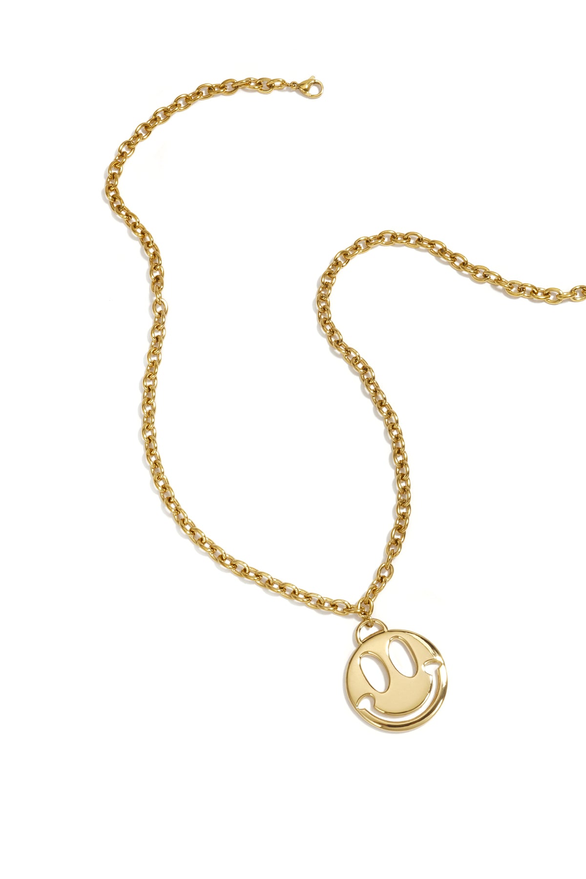 halsketten mit anhänger aus 14-karätig vergoldetem edelstahl, lächelndes gesicht, schlichte alltags-serie, damenschmuck