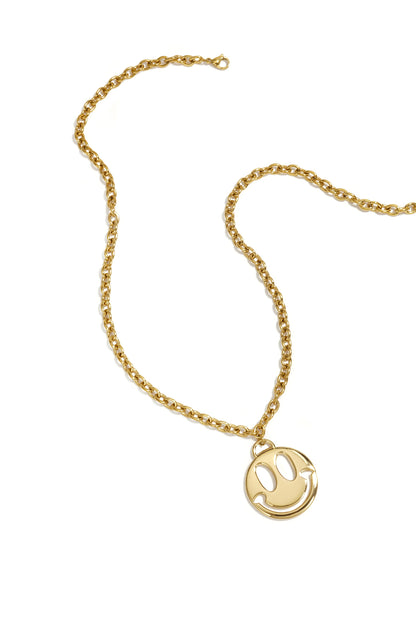Halsketten mit Anhänger aus 14-karätig vergoldetem Edelstahl, lächelndes Gesicht, schlichte Alltags-Serie, Damenschmuck