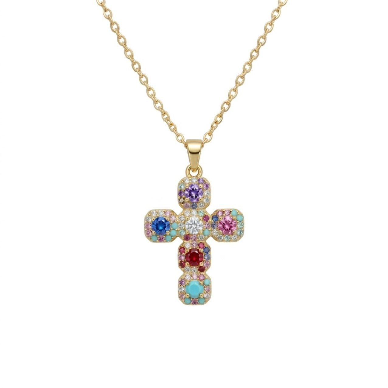 olivíee kreuzkette bunte zirkonia gold damen | eliée jewelry