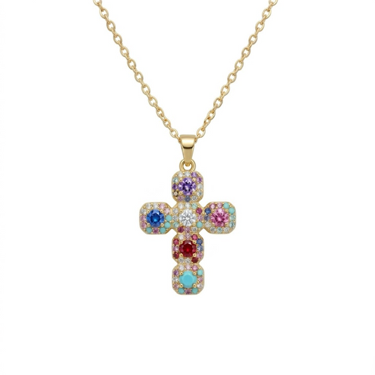 Olivíee Kreuzkette bunte Zirkonia Gold Damen | ELIÉE JEWELRY