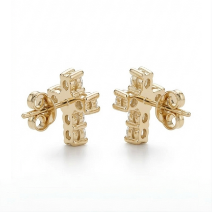 Célène Kreuz Ohrringe getragen Ohr Gold | ELIÉE JEWELRY