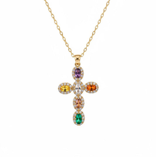 Lunée Vintage Kreuzkette bunte Steine Gold | ELIÉE JEWELRY