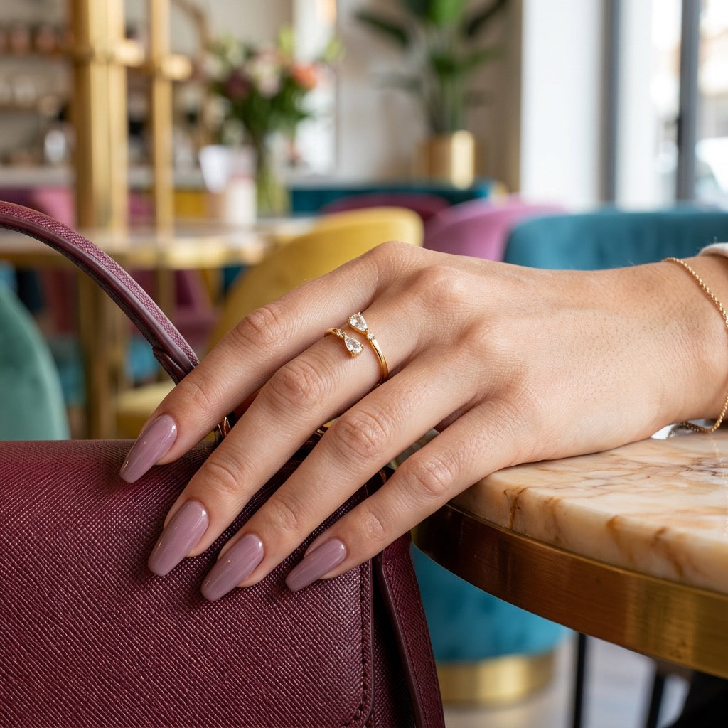 Éléa Ring getragen Hand Gold verstellbar | ELIÉE JEWELRY