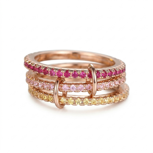 Rosée Gradient Stacking Ring Rosegold Pavé drei Bänder | ELIÉE JEWELRY