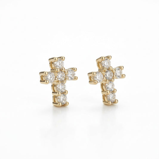 Célène Diamant Kreuz Ohrringe Gold Zirkonia Damen | ELIÉE JEWELRY