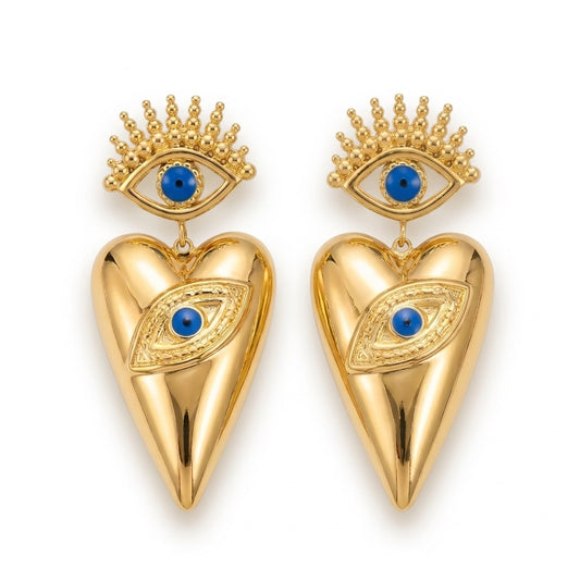 Naziée Böser Blick Herz Ohrringe Gold Evil Eye | ELIÉE JEWELRY