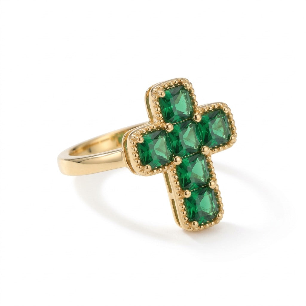 émeraude kreuz ring gold smaragd zirkonia statement | eliée jewelry