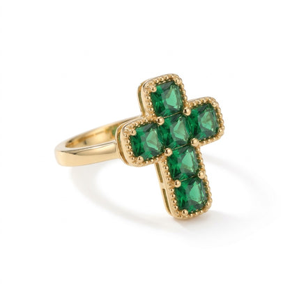 Émeraude Kreuz Ring Gold Smaragd Zirkonia Statement | ELIÉE JEWELRY
