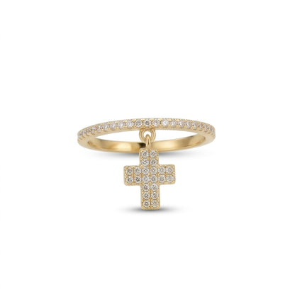 Céleste Kreuz Charm Ring Gold Pavé Ewigkeitsring | ELIÉE JEWELRY