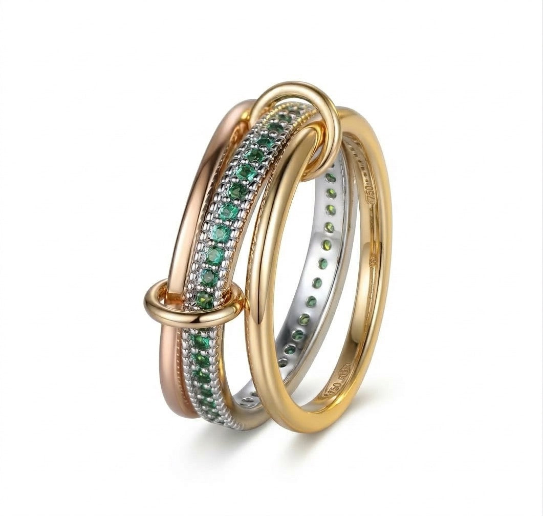 Tricolore Smaragd Link Ring Gold Silber Rosegold dreifarbig | ELIÉE JEWELRY