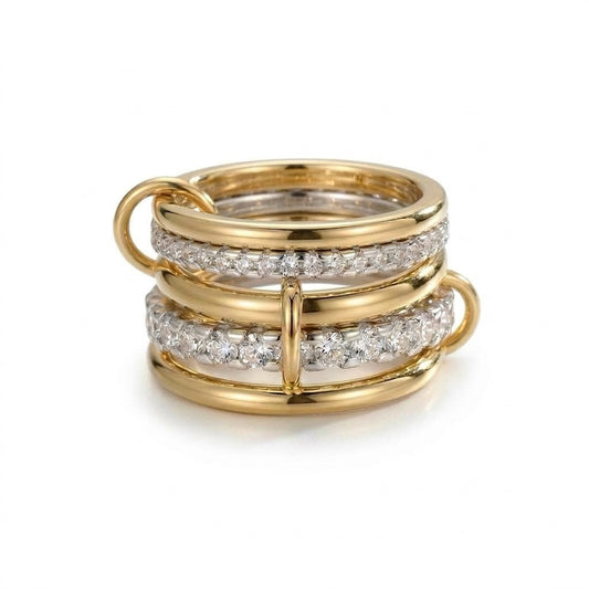 Dorée Diamant Stacking Ring Gold Silber vier Bänder | ELIÉE JEWELRY