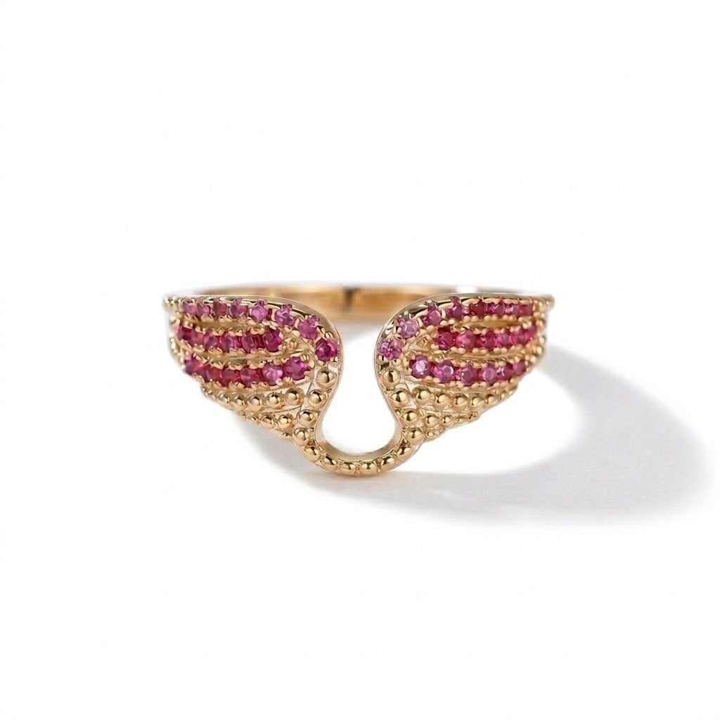 rubélie engelsflügel ring gold rubinrot zirkonia statement | eliée jewelry