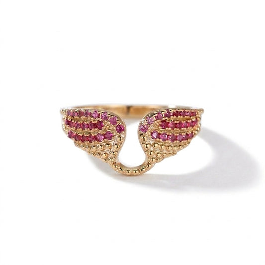 Rubélie Engelsflügel Ring Gold Rubinrot Zirkonia Statement | ELIÉE JEWELRY
