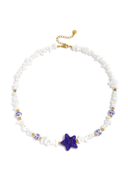 Perlenketten mit Steinen, Seestern-Motiv, Urlaubs-/Strand-Romantik-Serie, Damenschmuck