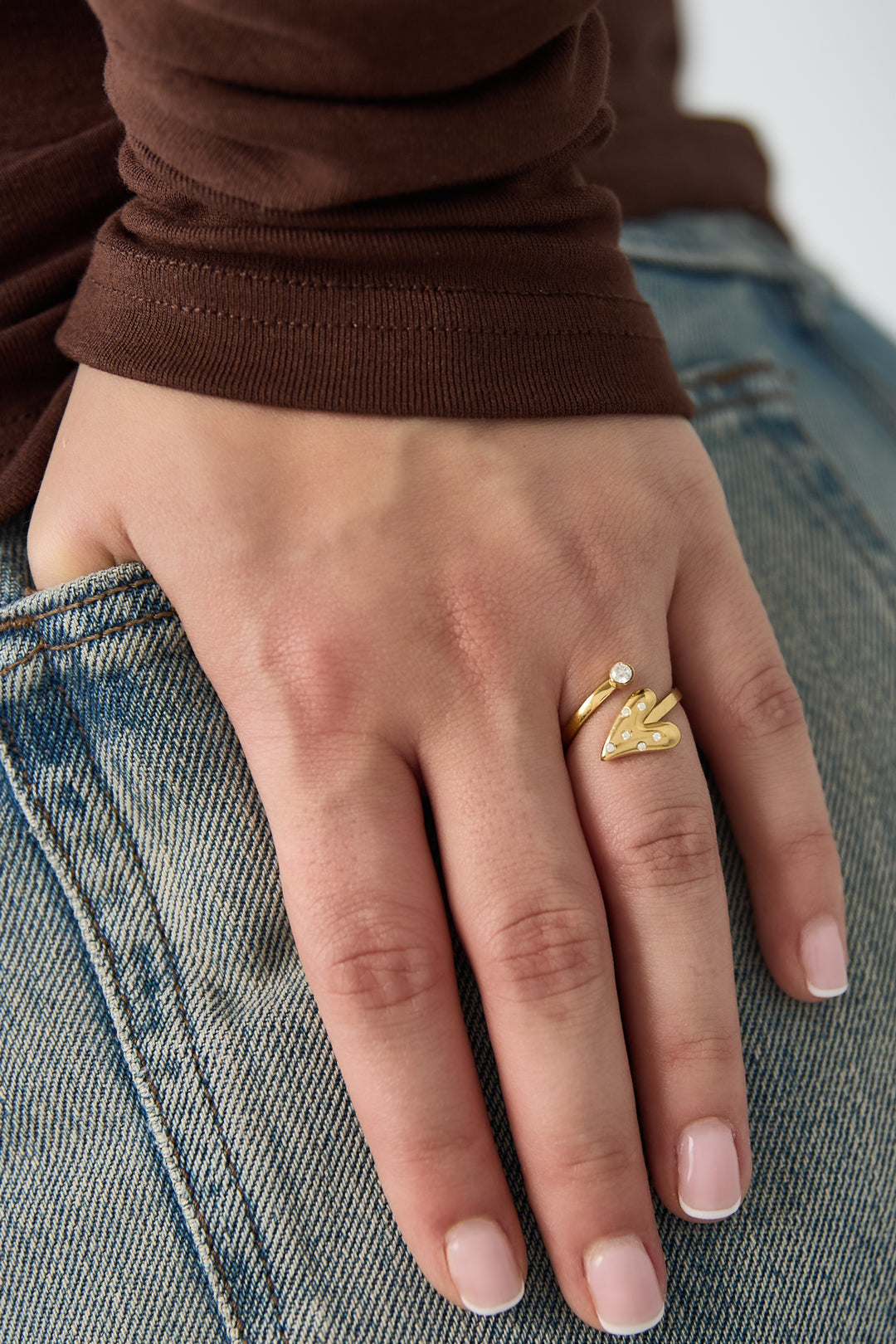 Minimalistische Ringe aus 14-karätig vergoldetem Edelstahl, Herz-Design, lässig-schlichte Serie, Damenschmuck