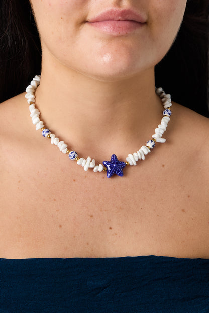 Perlenketten mit Steinen, Seestern-Motiv, Urlaubs-/Strand-Romantik-Serie, Damenschmuck