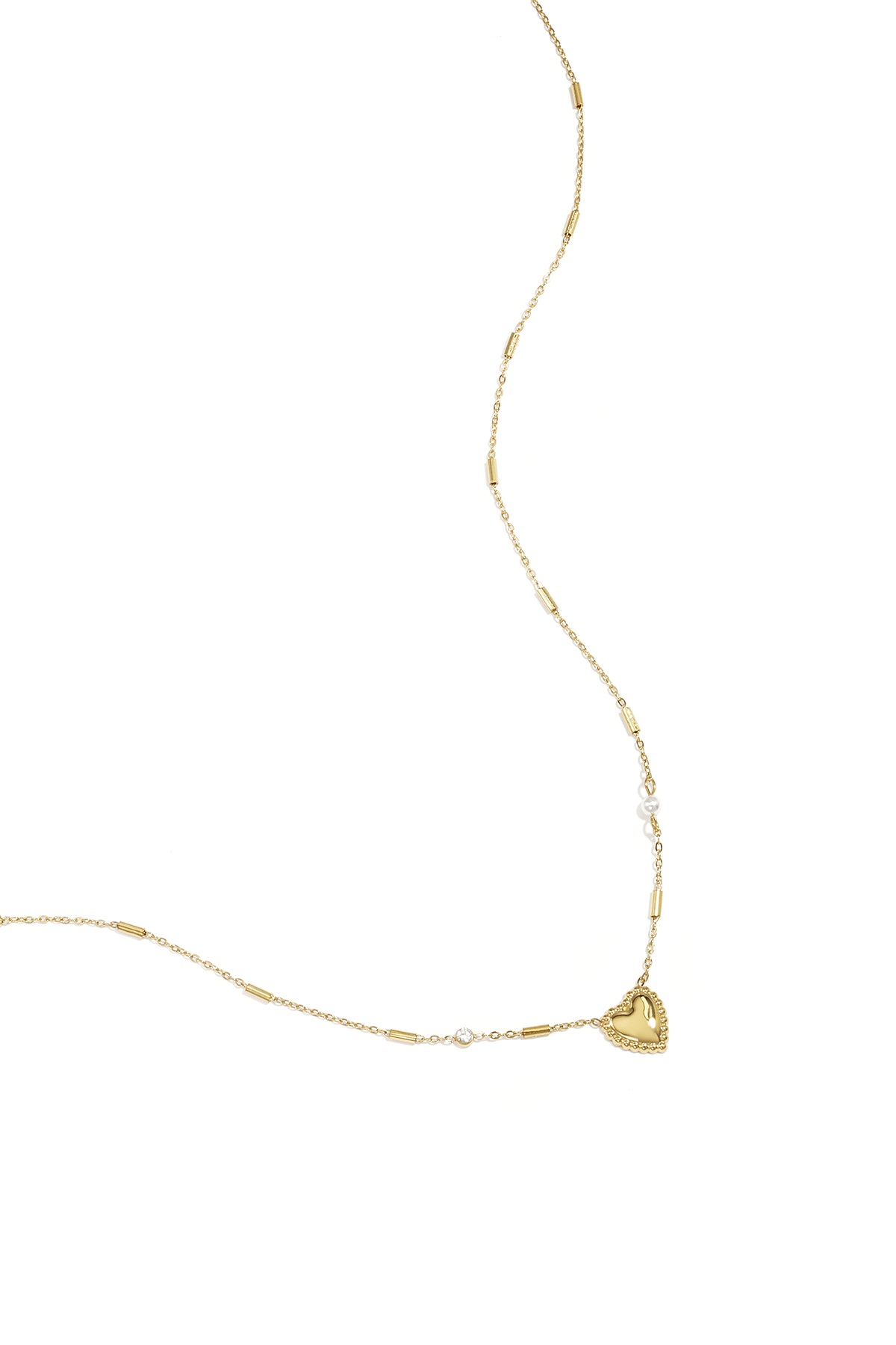 Halskette mit Perle, Stein und auffälligem Herz